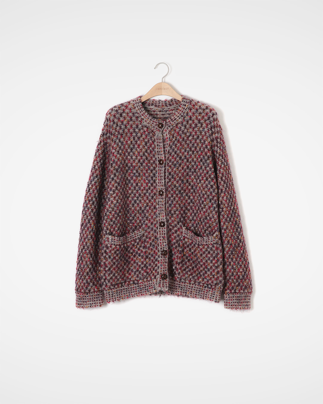 Add color to warmth<br> cashmere–silk–alpaca boucle cardigan